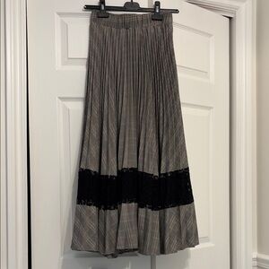 Plaid Maxi Skirt with Black Lace Panel sz:S